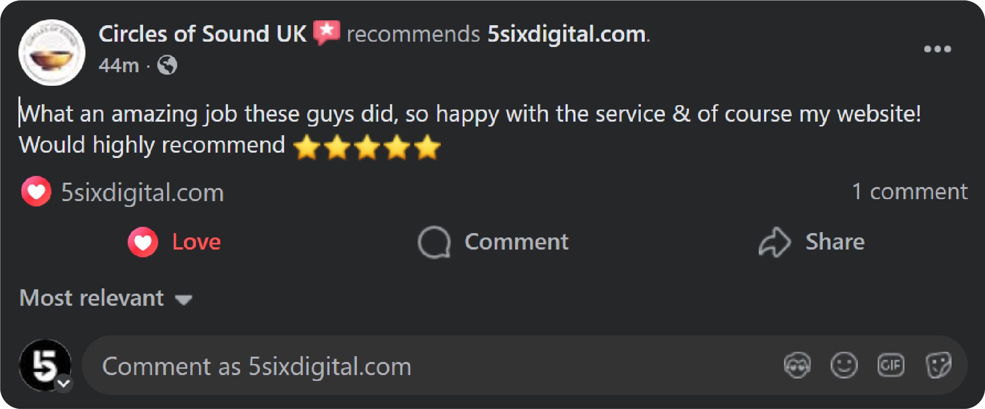5sixDigital Customer feedback
