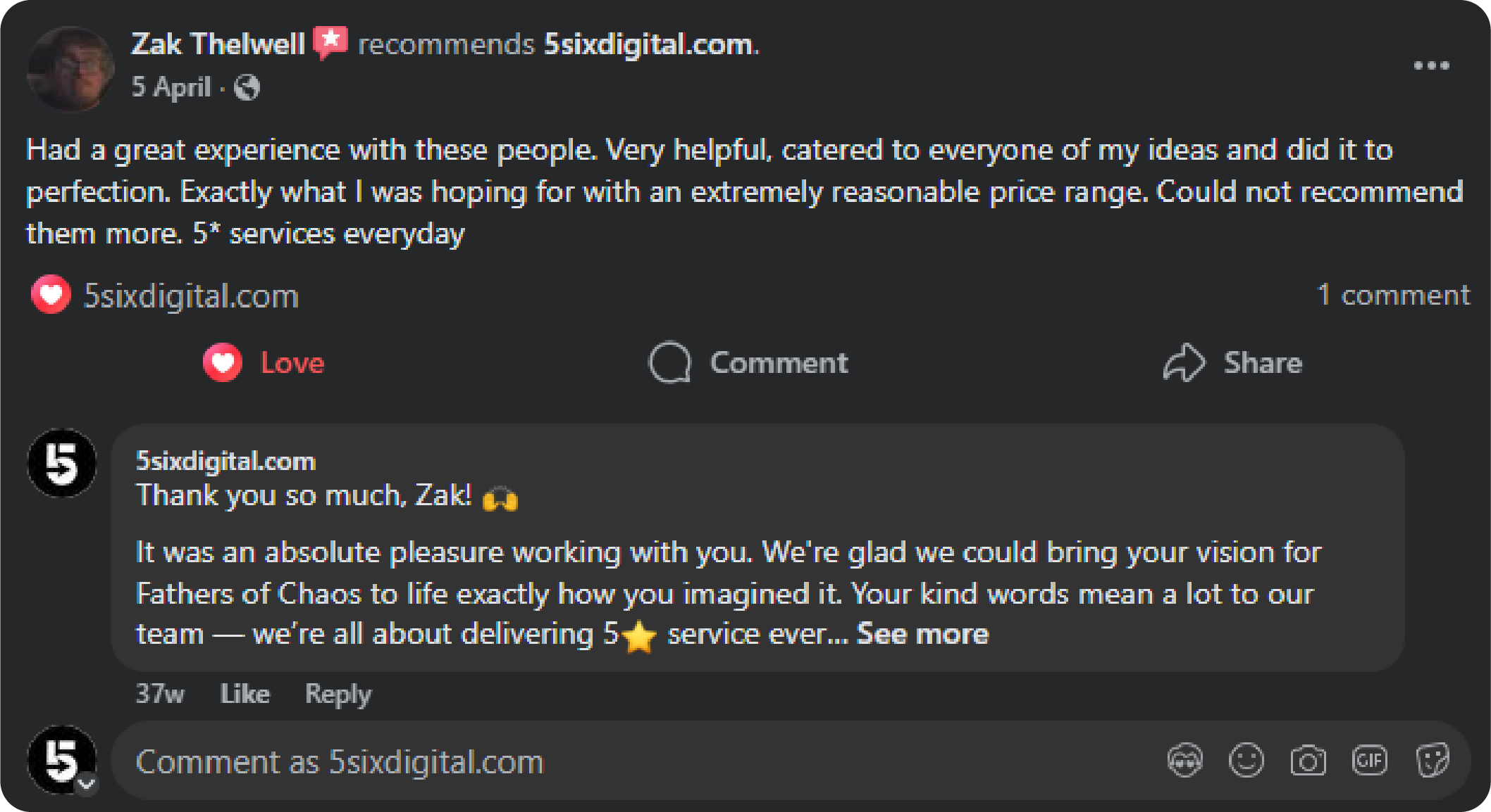 5sixDigital Customer feedbacks