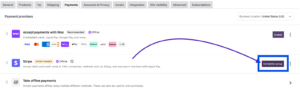 WooCommerce payment settings showing Stripe connection button